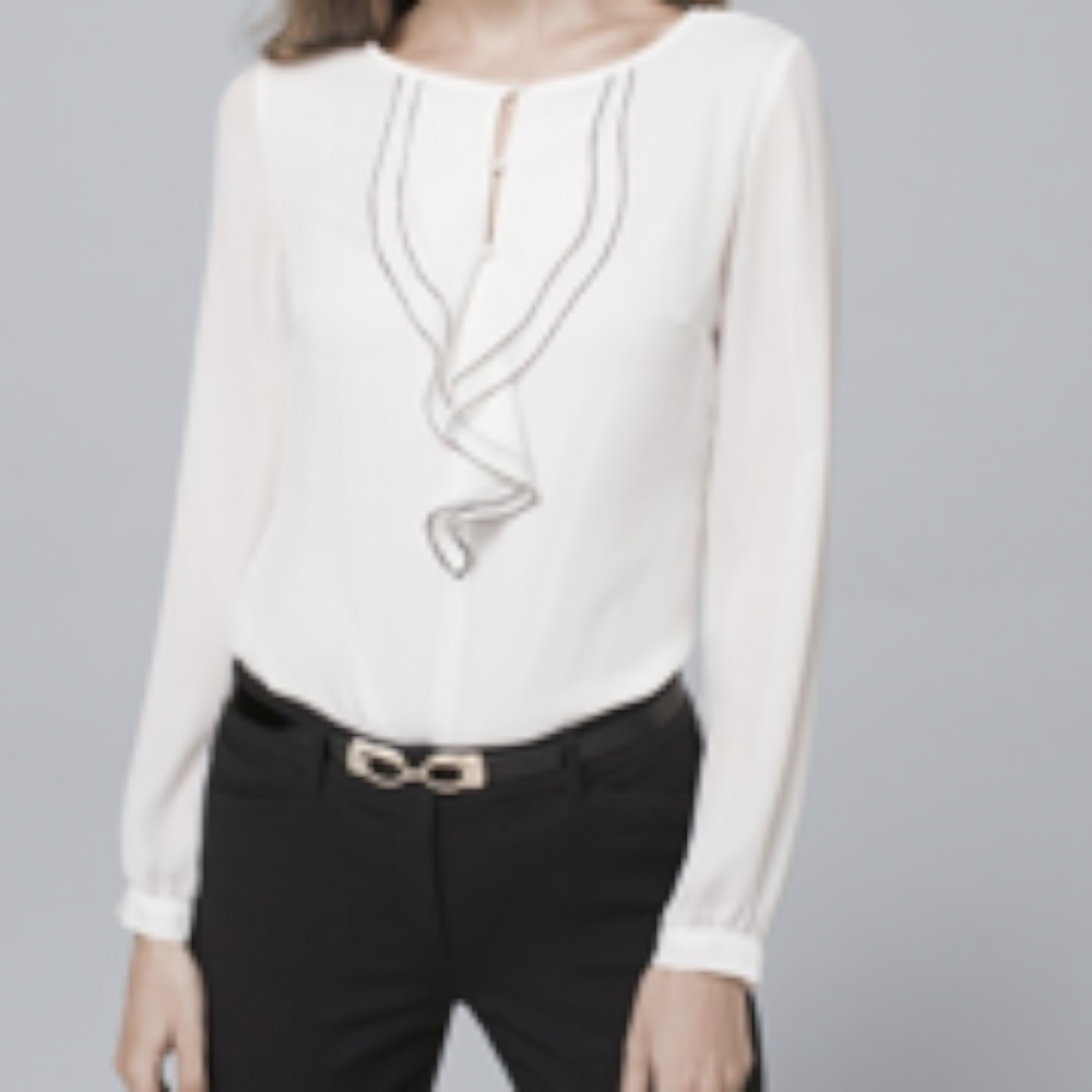 White House Black Market Contrast-Ruffle Blouse